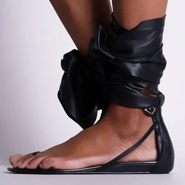 Women Gladiator Thong Summer Ankle Wrap Flat Sandals