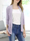 Vibrant V-Neck Crochet Cardigan - Elegant 3/4 Sleeve Mesh Slim Fit, Breathable, Casual, Comfortable, Women's Fashion Clothing for Daily Wear