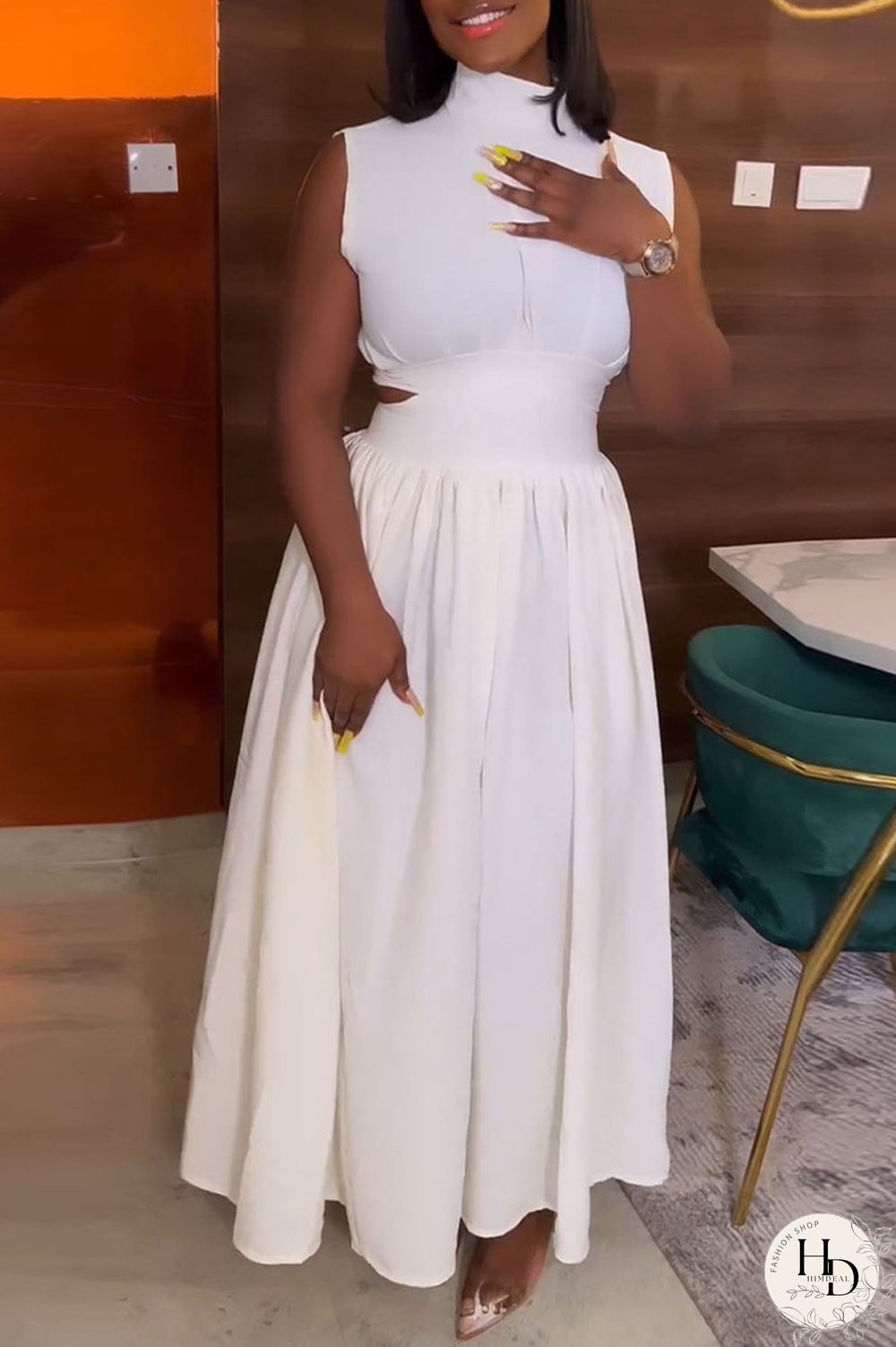 Red Elegant Solid Hollowed Out Patchwork Half A Turtleneck A Line Dresses