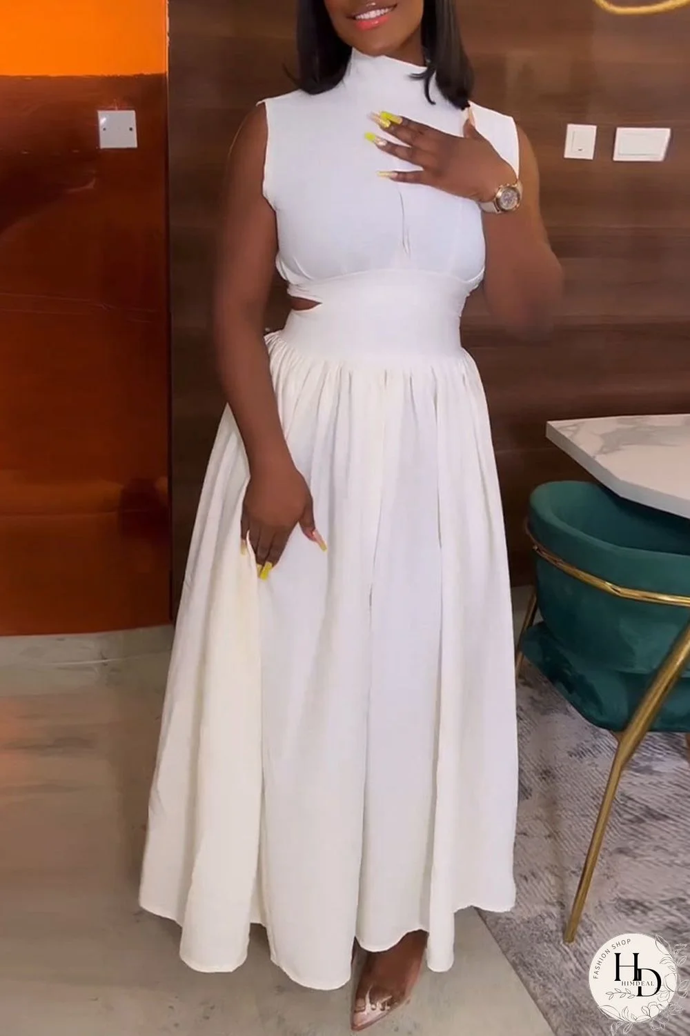 Red Elegant Solid Hollowed Out Patchwork Half A Turtleneck A Line Dresses