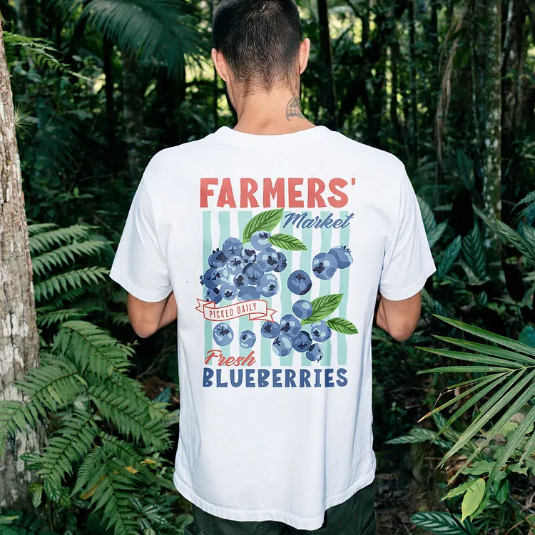 Farmers' Market Picked Daily Fresh Blueberries Printed Men's T-shirt