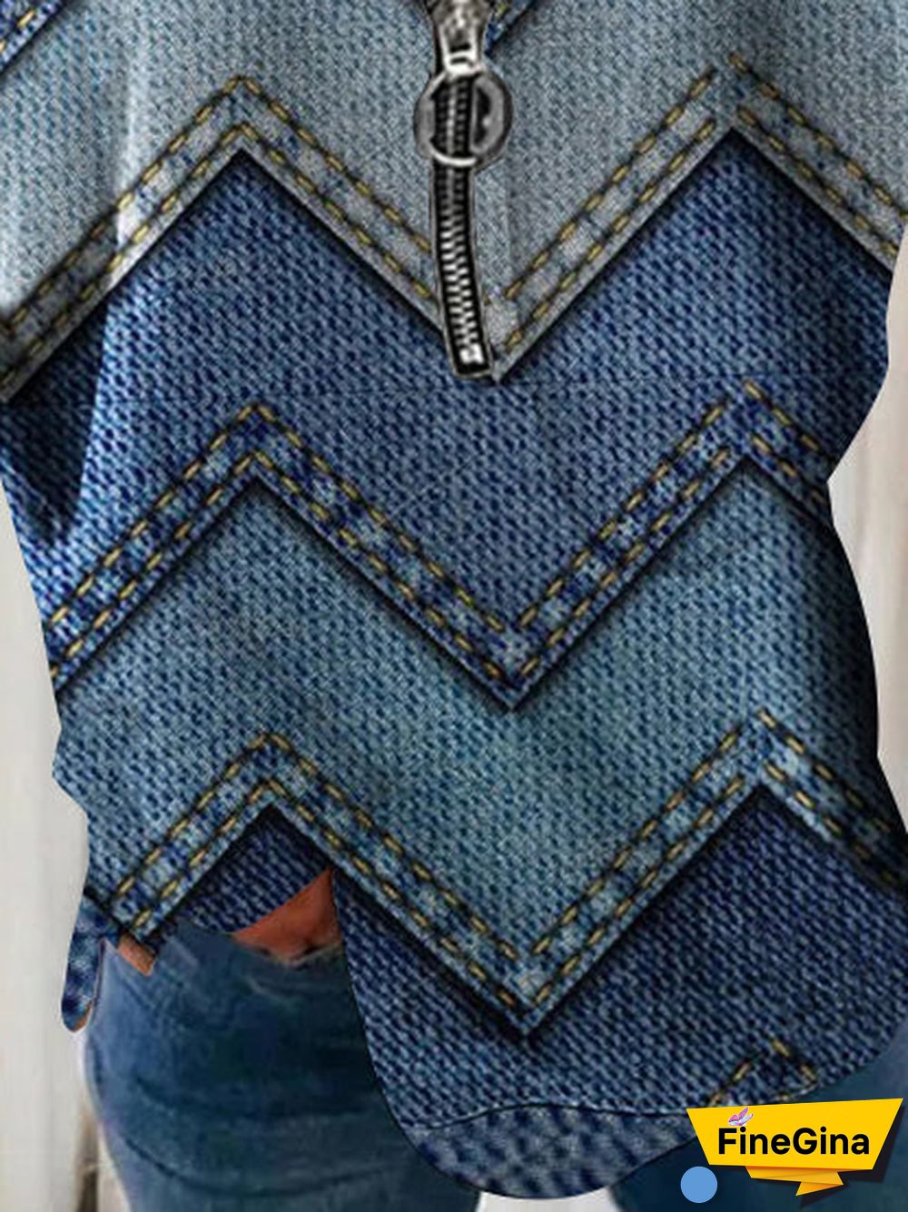 Women's V-neck Long Sleeve Blue Geometric Graphic Printed Top