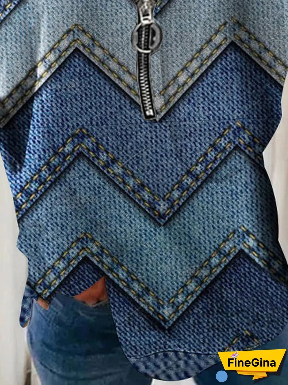 Women's V-neck Long Sleeve Blue Geometric Graphic Printed Top