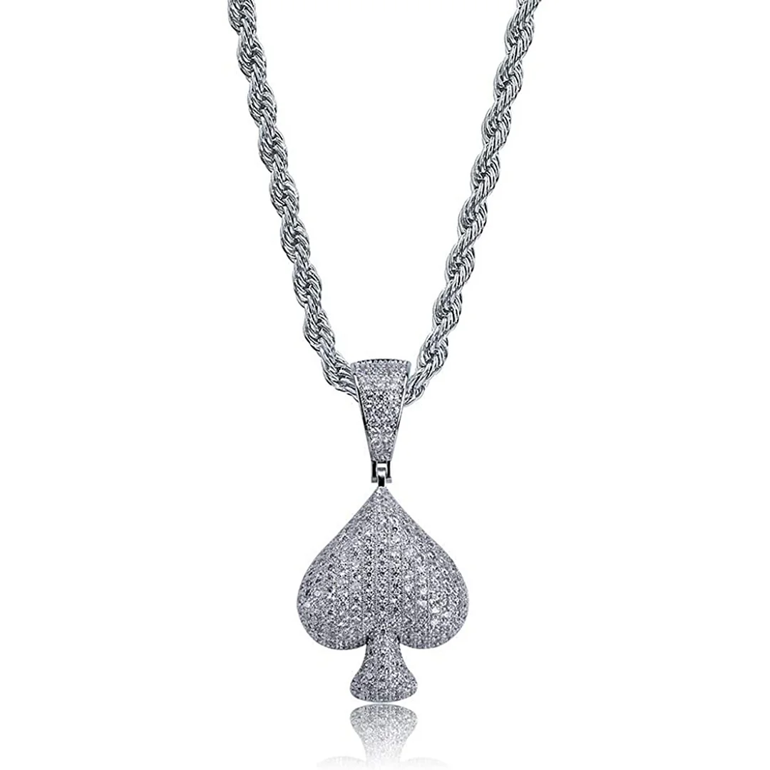 JAJAFOOK Iced Out Club/Diamond/Heart/Spade Lucky Playing Cards Simulated Lab Diamonds Pendant Necklace