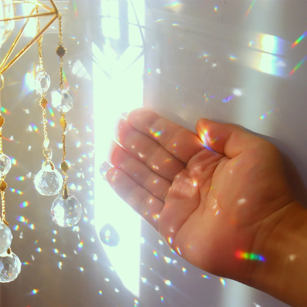 Metal Rainbow Collection Hanging Hexagon Moon Crystal Prisms Wind Chimes