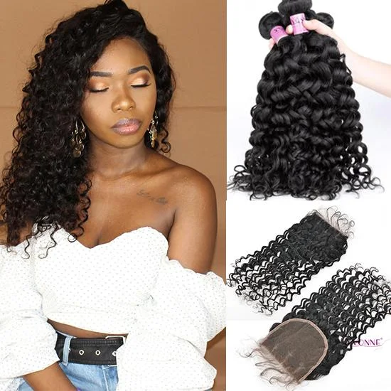 Yvonne Free Shipping Premium Italian Curly 3Bundles Human Hair Weaves With HD 5x5 Lace Closure