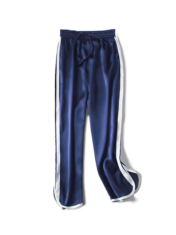19 MOMME Pantalon en soie à taille élastique ourlet plié avec fente- SOIE PLUS