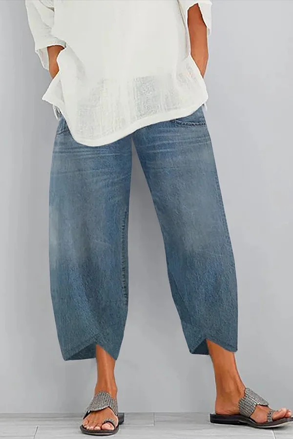 Solid Casual Loose Jeans with Pockets
