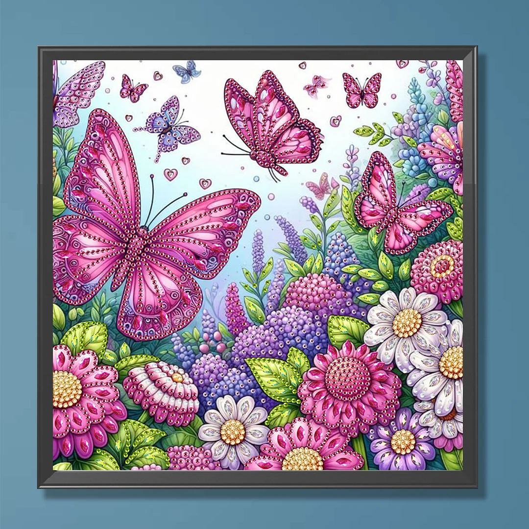 Pink Butterfly - Partial Special Shaped Drill Diamond Painting Kits (Canvas|30*30cm)