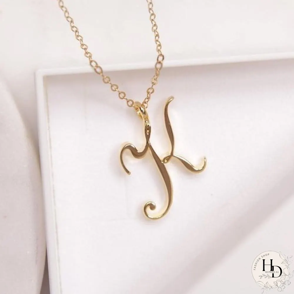 Letter Name Necklace Alphabet Initial Cursive Gold Silver Personalized Bridesmaid Gift