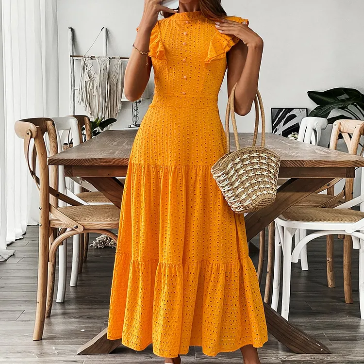 Lace Ruffled Shoulders Maxi Dress 