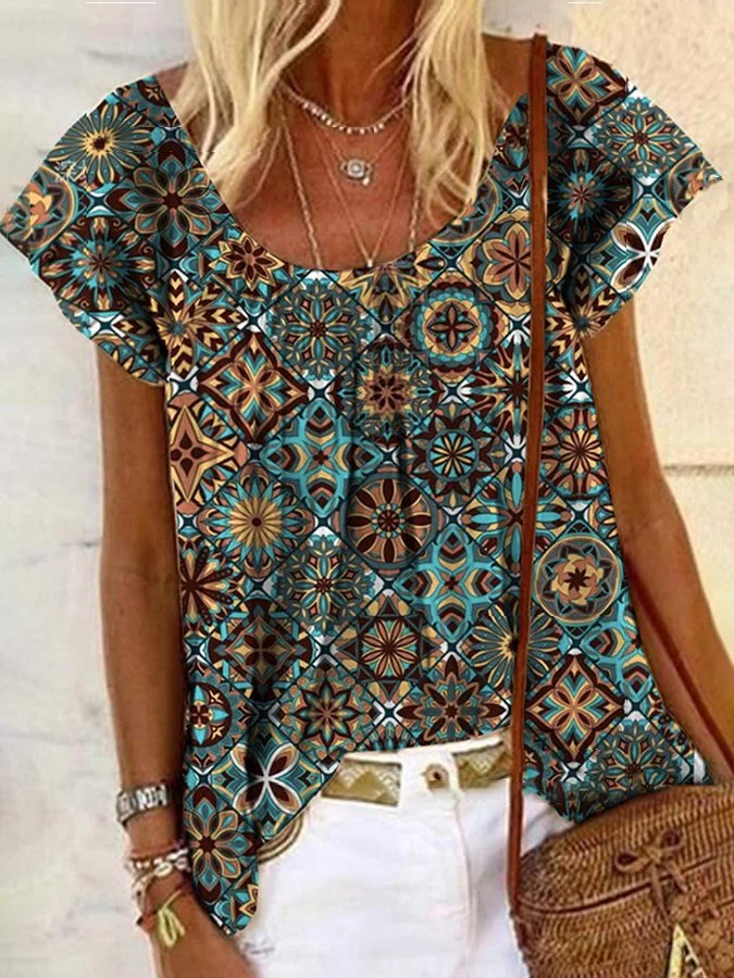 Women's Vintage Ethnic Print Casual Top