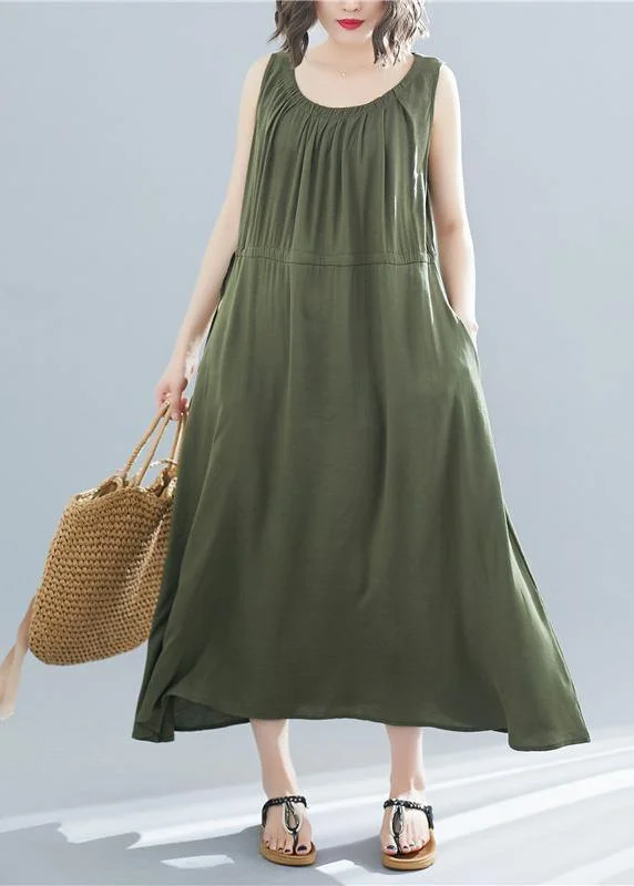 Elegant o neck sleeveless cotton Tunics Wardrobes army green Dress summer