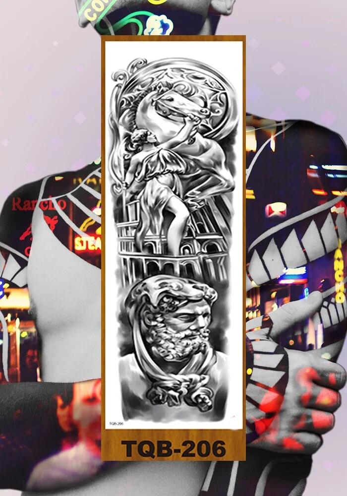 Full Flower Arm Temporary Tattoos Stickers Man Woman Girls Leg Fake Tatoo Lotus Buddhism Pray Cross Wing Drop Shipping DIY