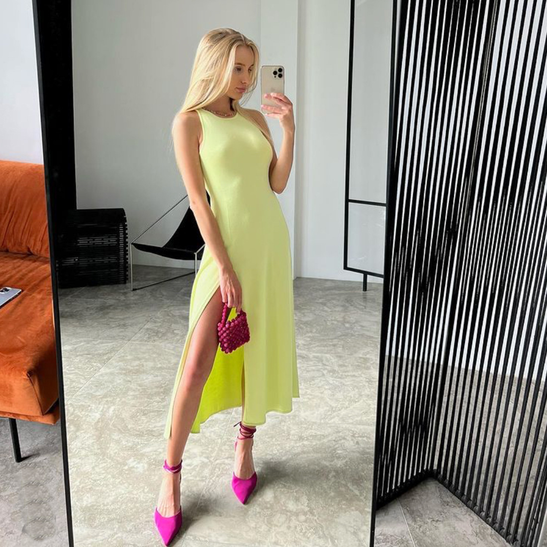 Ootddress Summer New Sleelvess Slim Bodycon Dress Women Casual High Split Out Solid Holiday Beach Sundress White Tank Dresses 2025