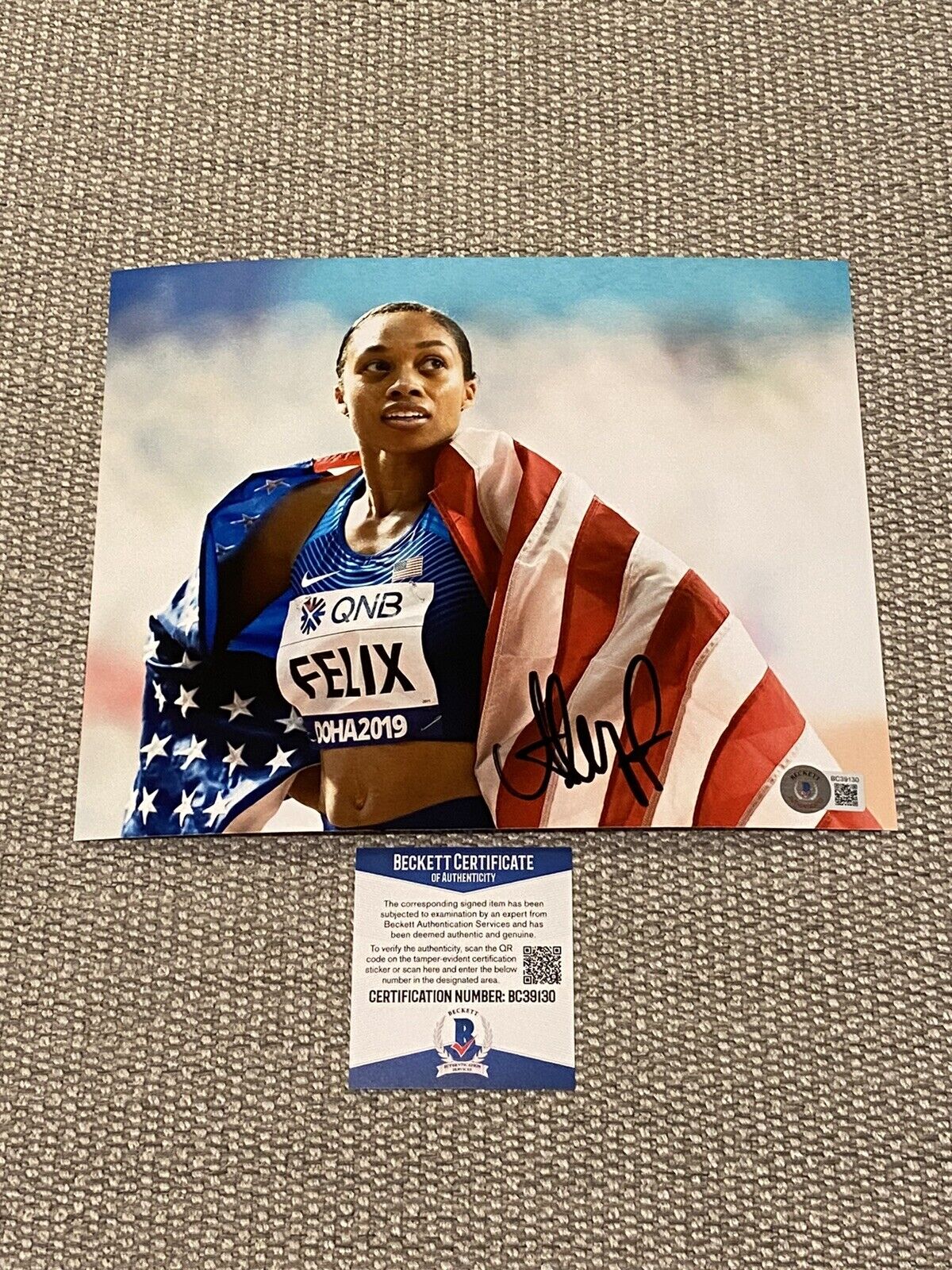 BECKETT COA ALLYSON FELIX Signed Autographed 8x10 Photo Poster painting USA Track Olympics