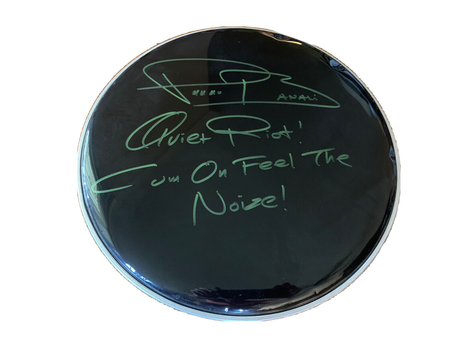 Frankie Banali Quiet Riot Signed Drumhead W Lyrics & PROOF Photo Poster painting PSA Guarantee 3