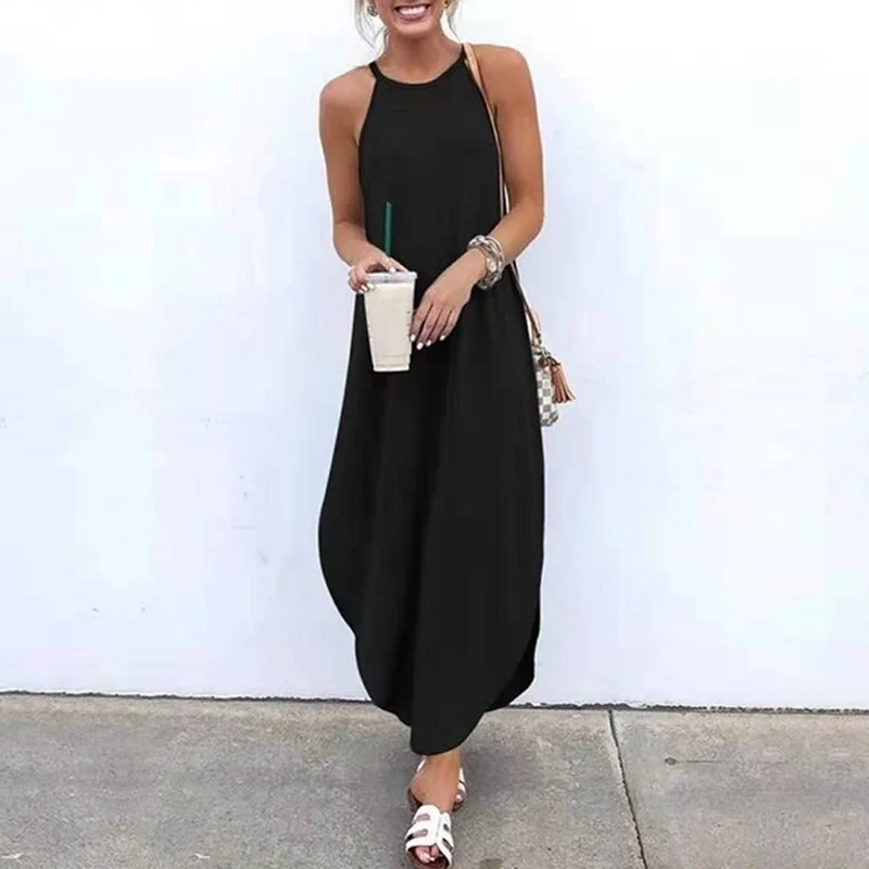 Summer  Sleeveless Backless Party Maxi Dresses Women Strap Long Dress Female Casual Loose Vestido Ladies XXL