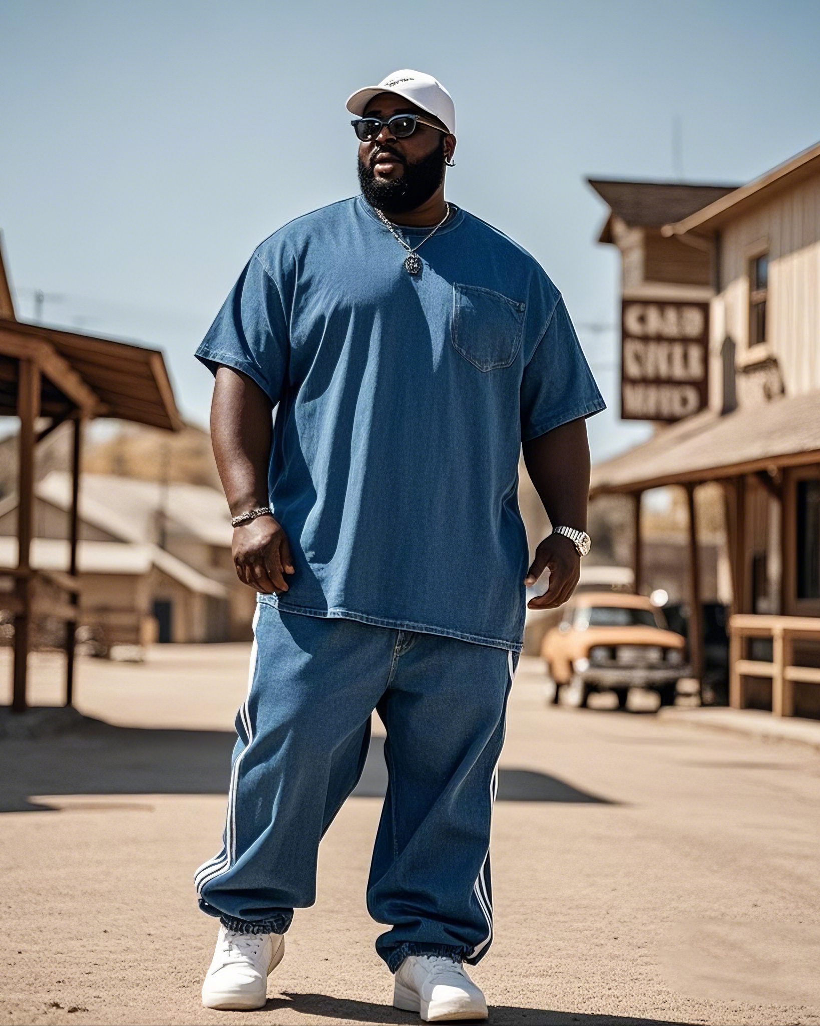Plus Size Men-water Denim-simple Joker Suit