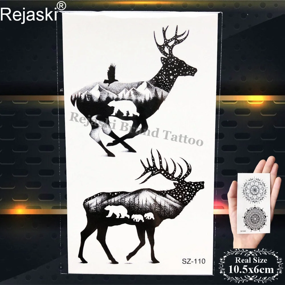 Rejaski Black Temporary Tattoo Stickers Women Iceberg Arm Geometry Waterproof Tatoos Men Mountain Fake Tattoo 3D Summer Style