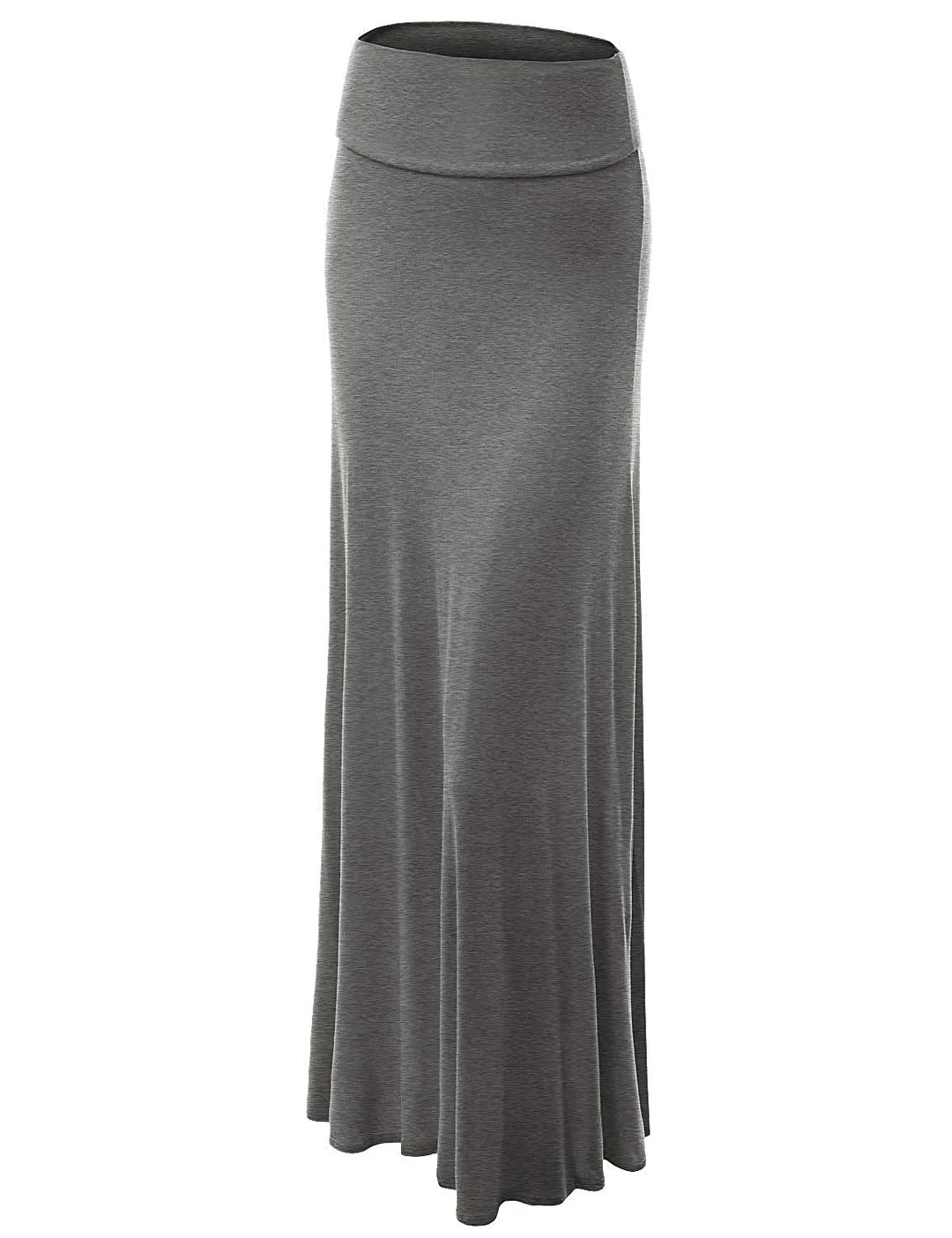 Women's Basic Solid Tie Dye Foldable High Waist Floor Length Maxi Skirt S-3XL Plus Size
