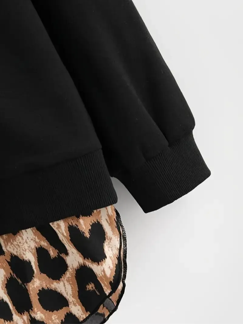 【Plus Size】 Leopard Print Curved Hem Pullover Sweatshirt, Casual Long Sleeve Sweatshirt for Fall & Winter, Women's Clothing for Daily Wear 【Plus Size】 Leopard Print Curved Hem Pullover Sweatshirt, Casual Long Sleeve Sweatshirt for Fall & Winter, Women's Clothing for Daily Wear