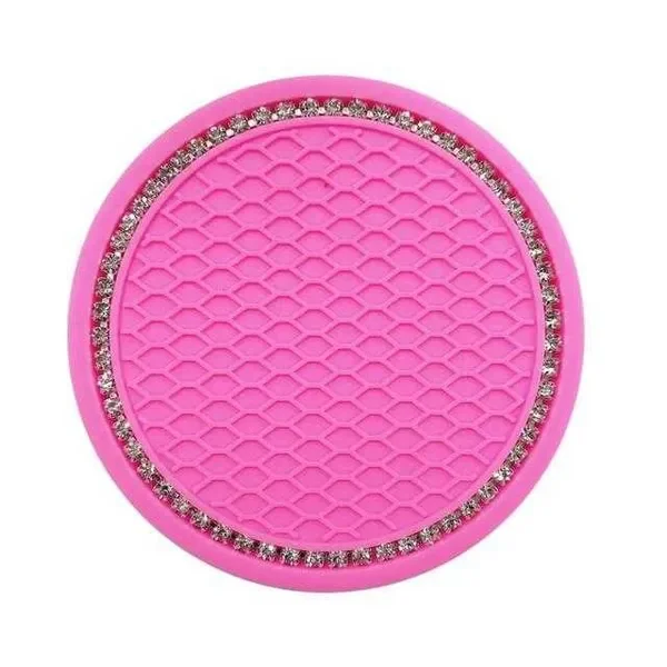 New 2PCS Non-slip Car Water Pad Diamond Rhinestone Rubber Mat for Bottle Holder Coaster Auto Interior Anti-skid Cup