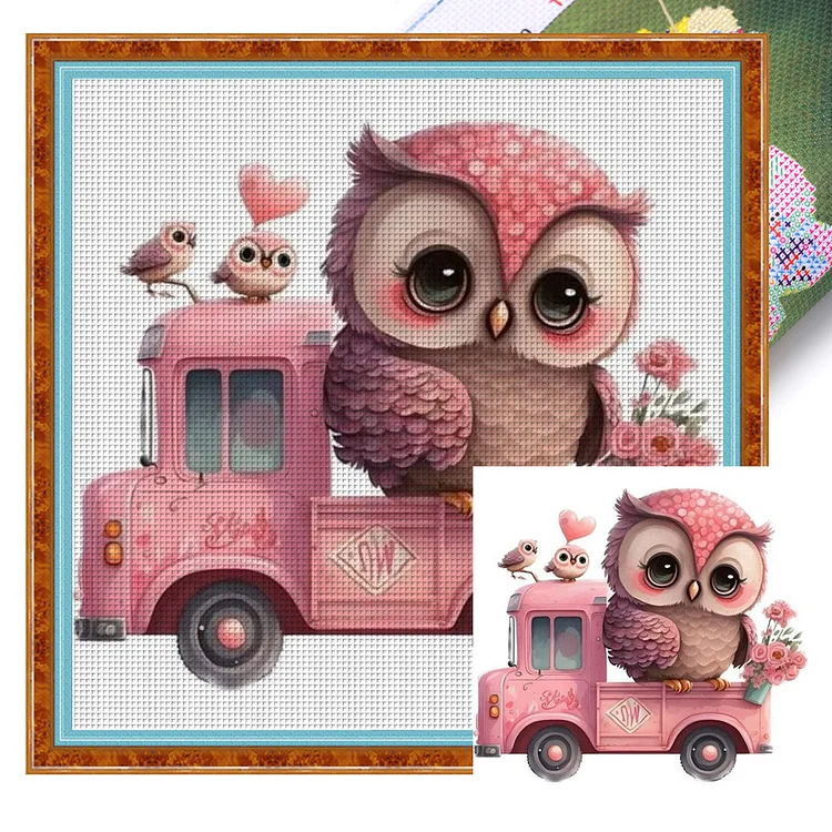Shy Pink Owl 11CT Stamped Cross Stitch 50*50CM