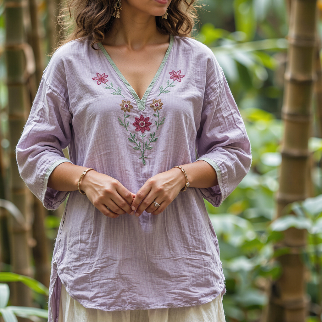Women's New Casual Embroidery Printed Cotton And Linen Loose Shirt