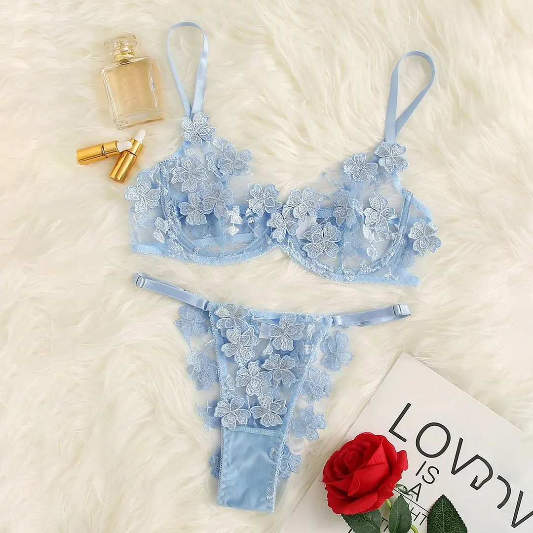 Sexy Bra Panty Set Women Sexy Embroidery Bralette Lace Underwear Set See Through Erotic Lingerie Two-piece Intimate Underwear