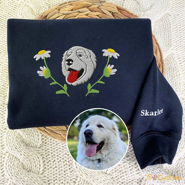 Custom Embroidered Sweatshirt Dog Portrait with Wreath