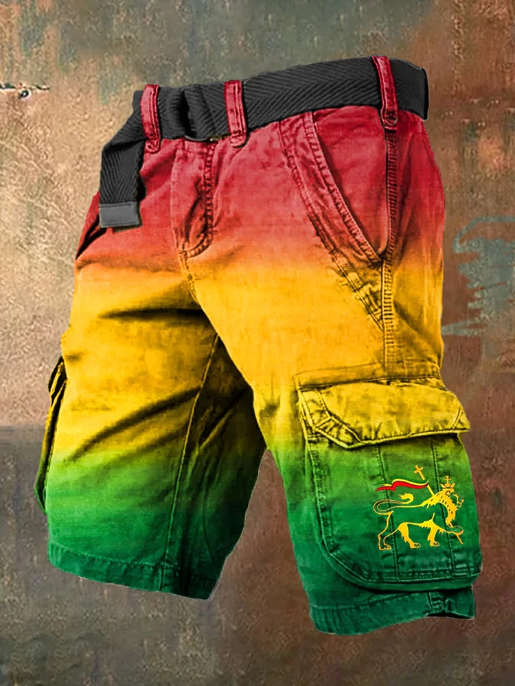 Men's Reggae Lion Art Print Vintage Cargo Shorts