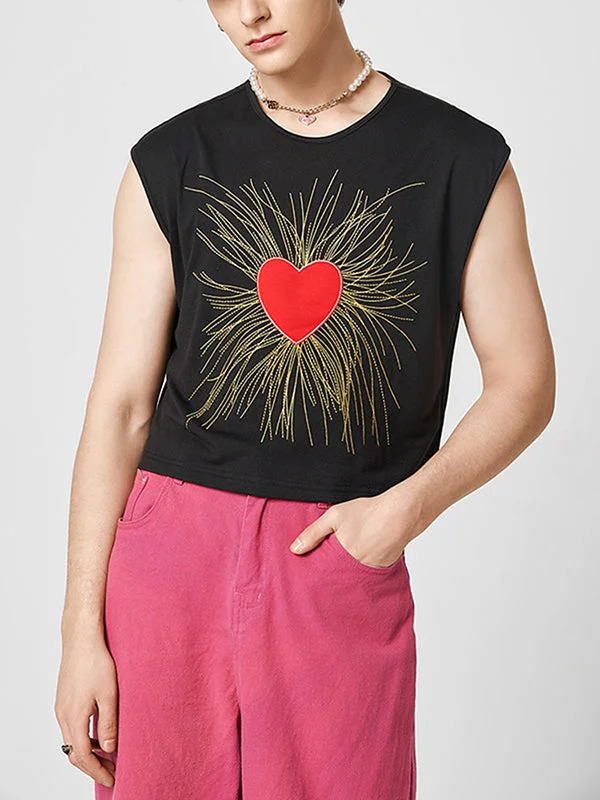 Aonga - Mens Heart Print Crew Neck Tank