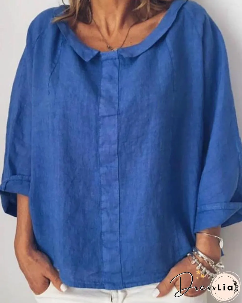 Plus Size Causal Solid Color Long Sleeve Shirts