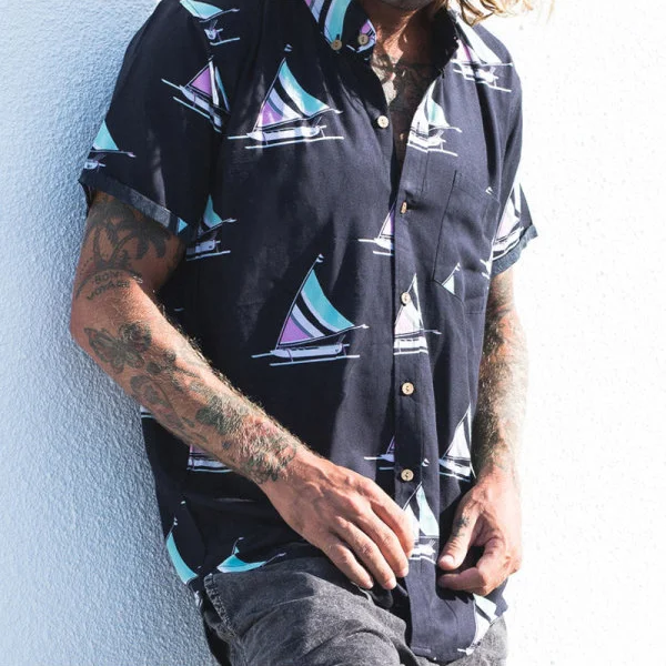 Casual print hippies holiday men's short sleeve shirt