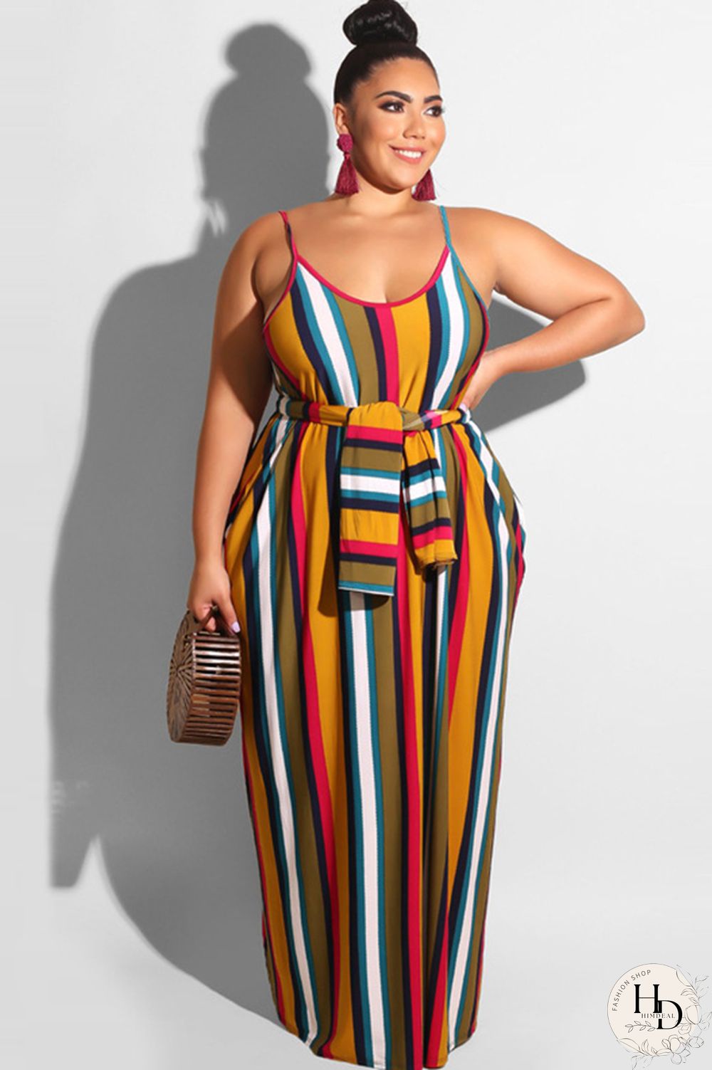 rose red Polyester Sexy O Neck Bandage Striped Print