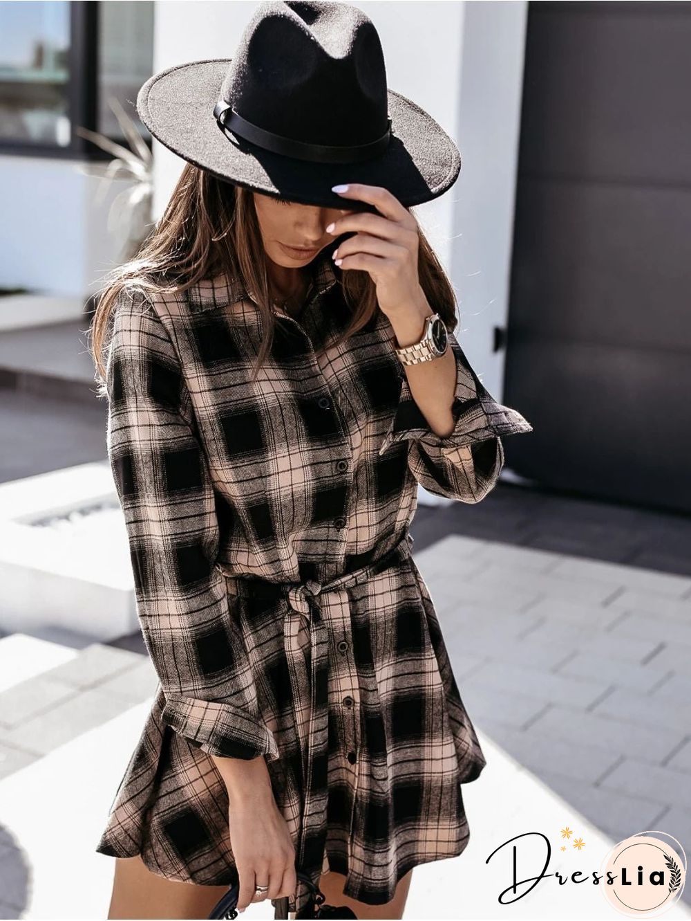 Autumn and Winter Fashion Sexy Printed Shirt Plaid Dress Skirt