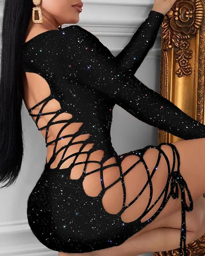 Glitter Lace-Up Sequins Dress P12131