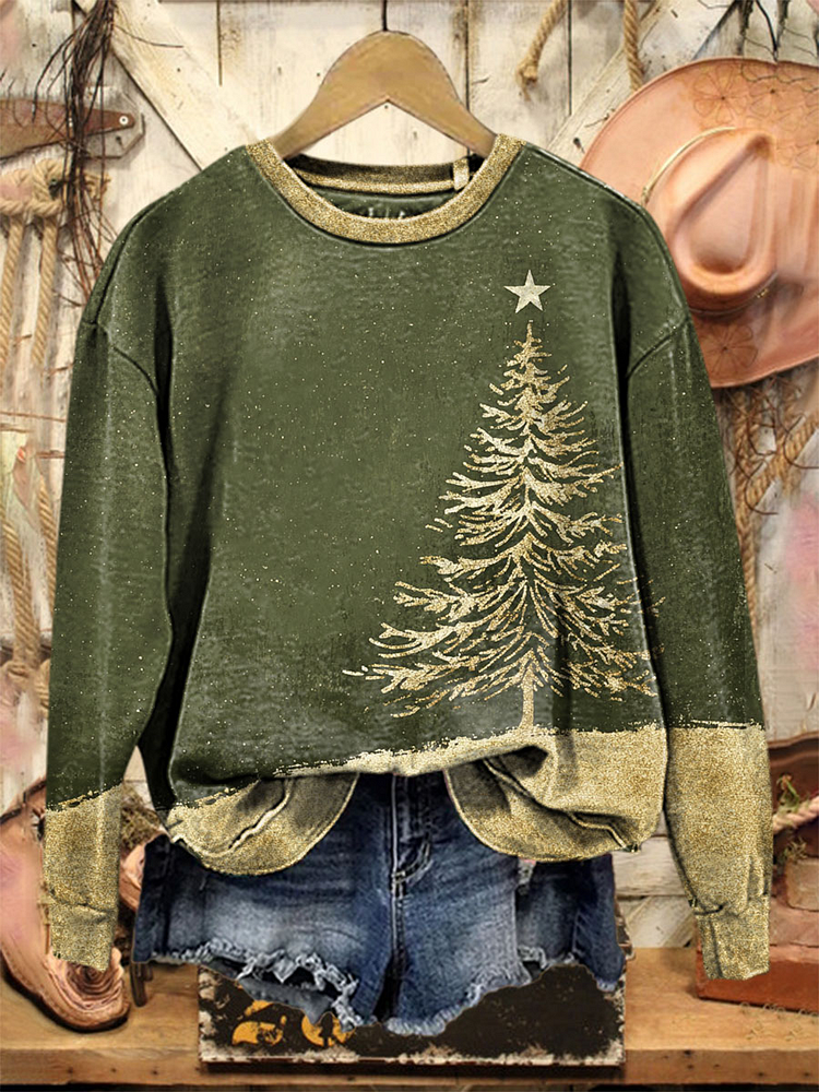 Women's Christmas Tree Pattern Neck Sweatshirt