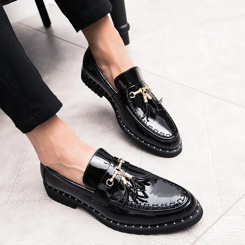 Men Leather Driving Shoes tassel Black Blue Slip On loafers spring Summer Men Leather moccasins outdoor club pary shoes men