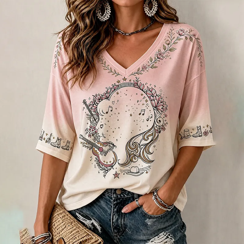 Women's Western Country Cowboy Silhouette Short-sleeve Top artswardrobe