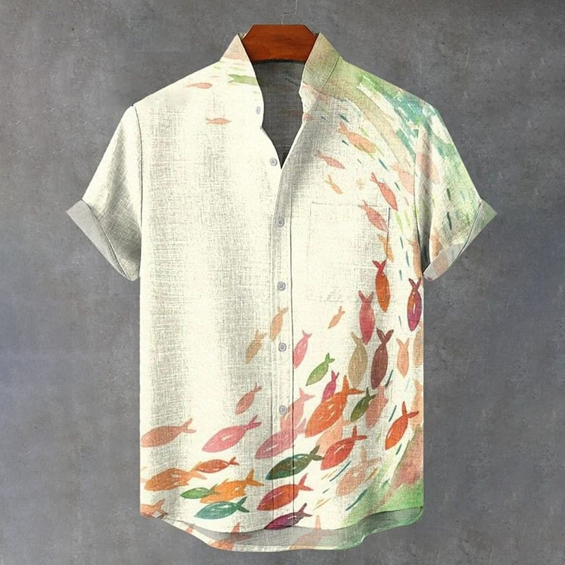 Japanese Fish Pattern Print Casual Shirt  artssus