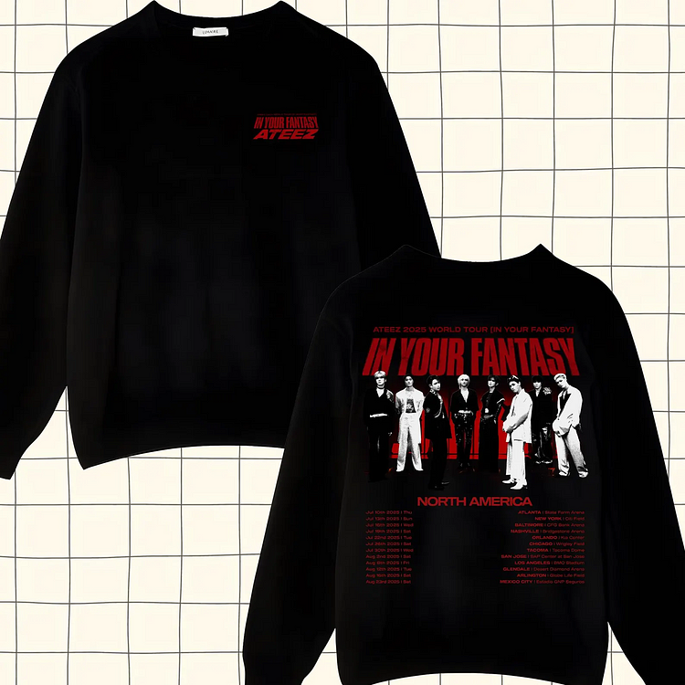 Retro Ateez 2025 World Tour in Your Fantasy Tour Tracklist Sweatshirt officialateezshop