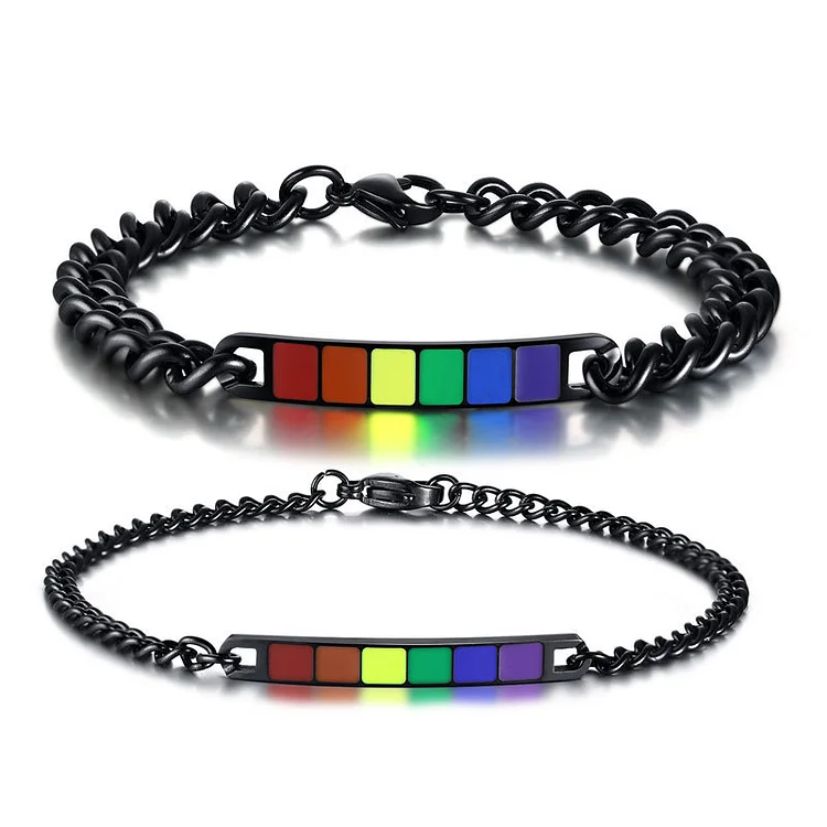 Titanium steel curved brand couple rainbow bracelet