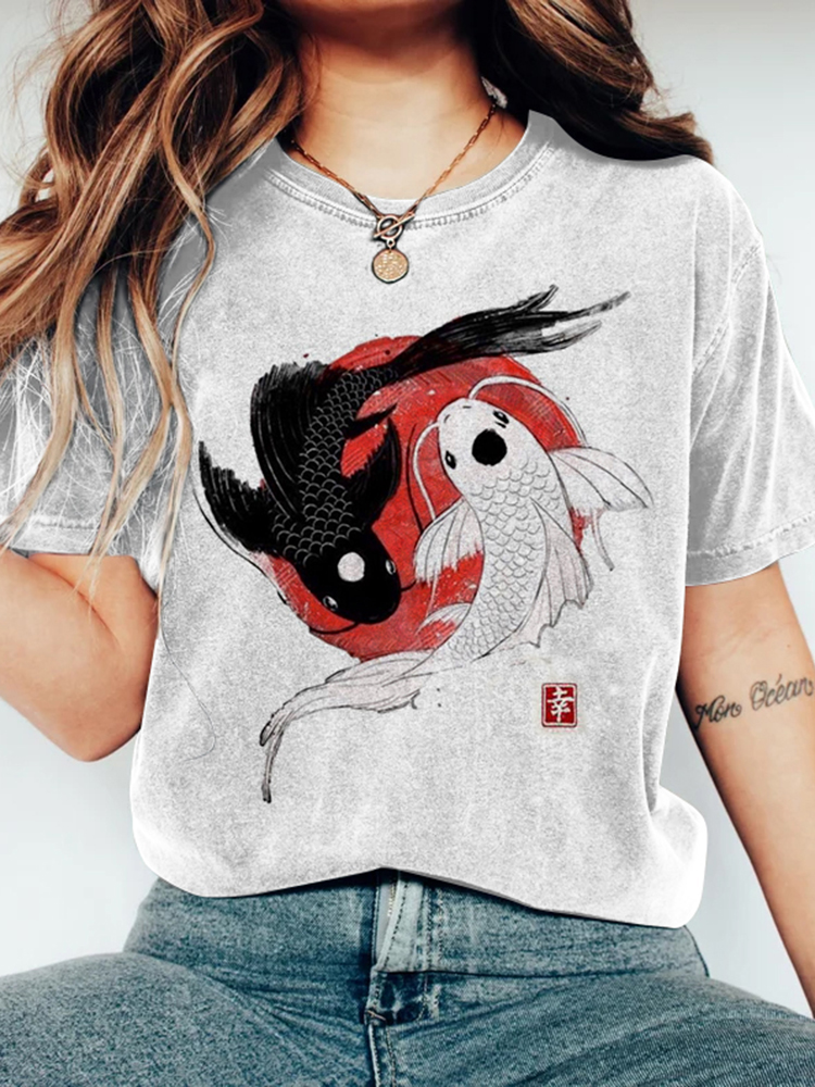 Comstylish Japanese Koi Fish Art Vintage T Shirt