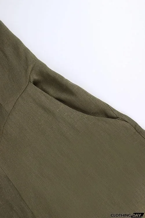 Button Pocket V Neck Jumpsuit