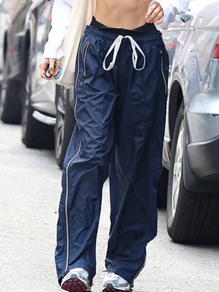 Jacqueline 2022 Gray Street Fashion Casual Straight Pants Women Summer Retro Low Waist Sweatpant Trousers Cargo Pant Baggy Y2K