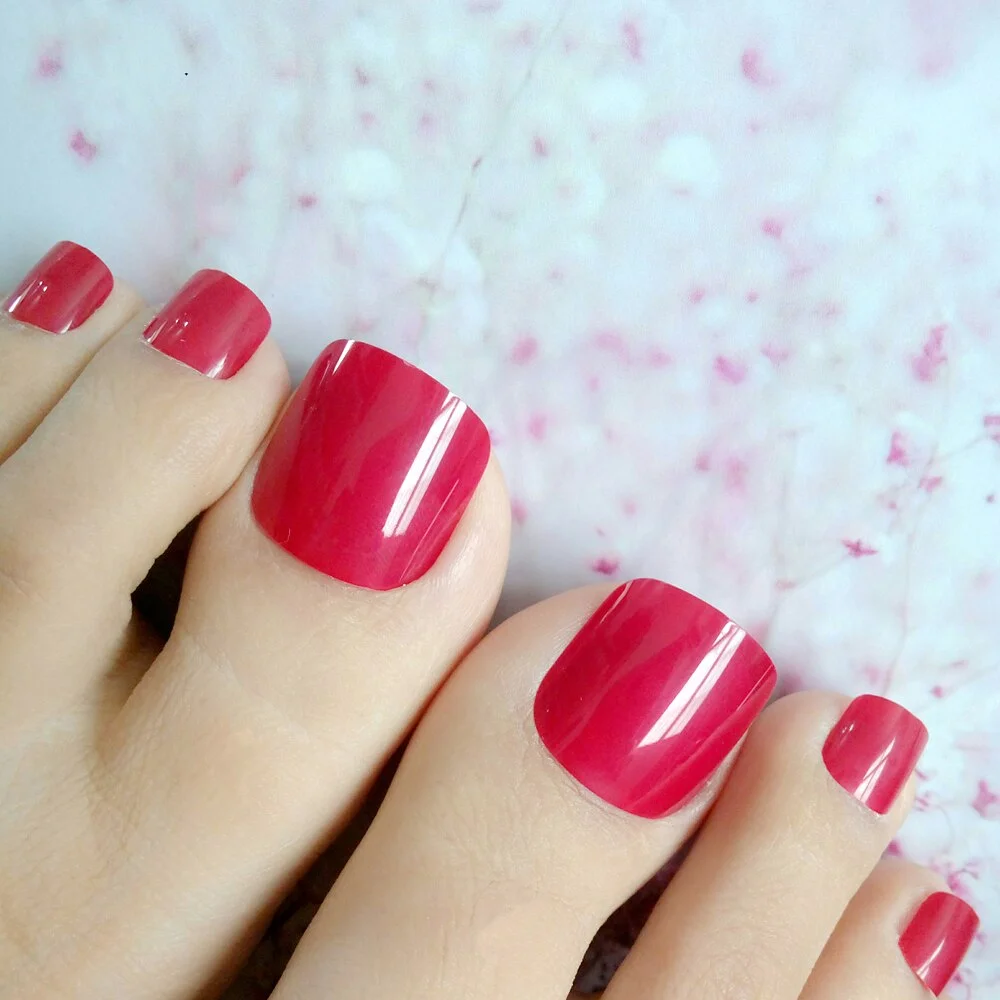 28Pcs Bright Black Artificial False Toe Nails With Jelly Glue Press On Fake Toenail DIY Foot Nail Art Manicure Tips-Nail Inspo