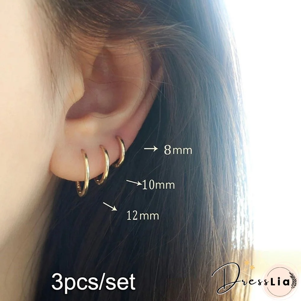 3pcs/set Exquisite Stainless Steel Circle Earrings Pierced Earrings Loop Earing Circle Hoop Earrings Single Earring Round Earrings Mini Earrings Ear Clip Earrings Circle Hoop Earrings Piercing Earrings