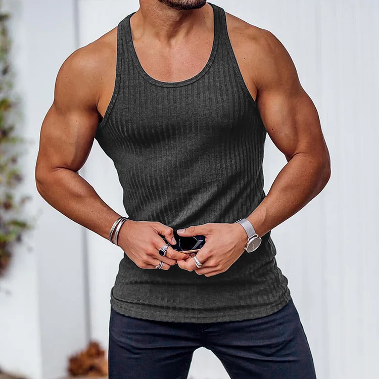 BrosWear Men's Solid Color Knitted Vertical Stripe Slim Vest